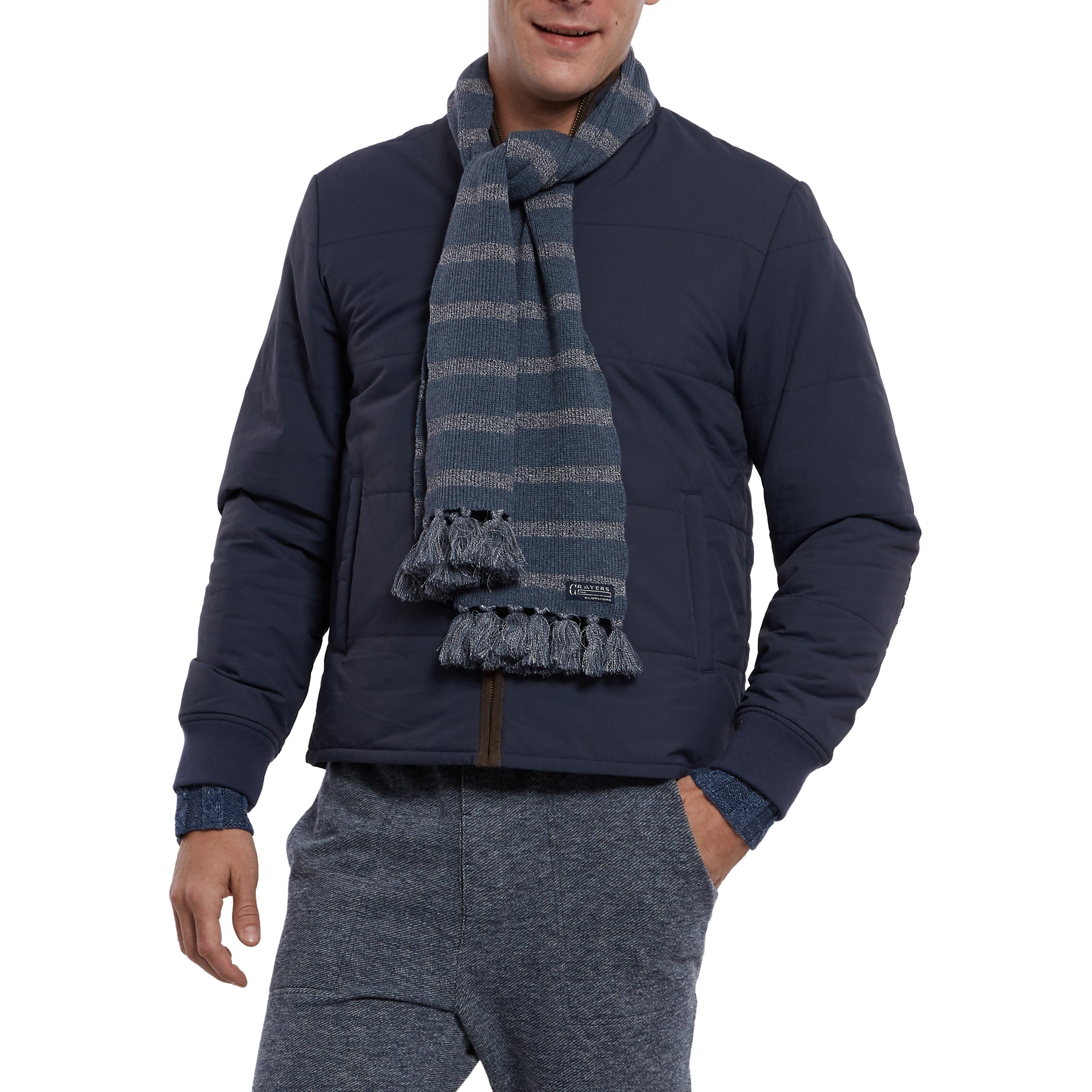 Joseph Textured Stripe Scarf - Navy Marl Stripe-Grayers