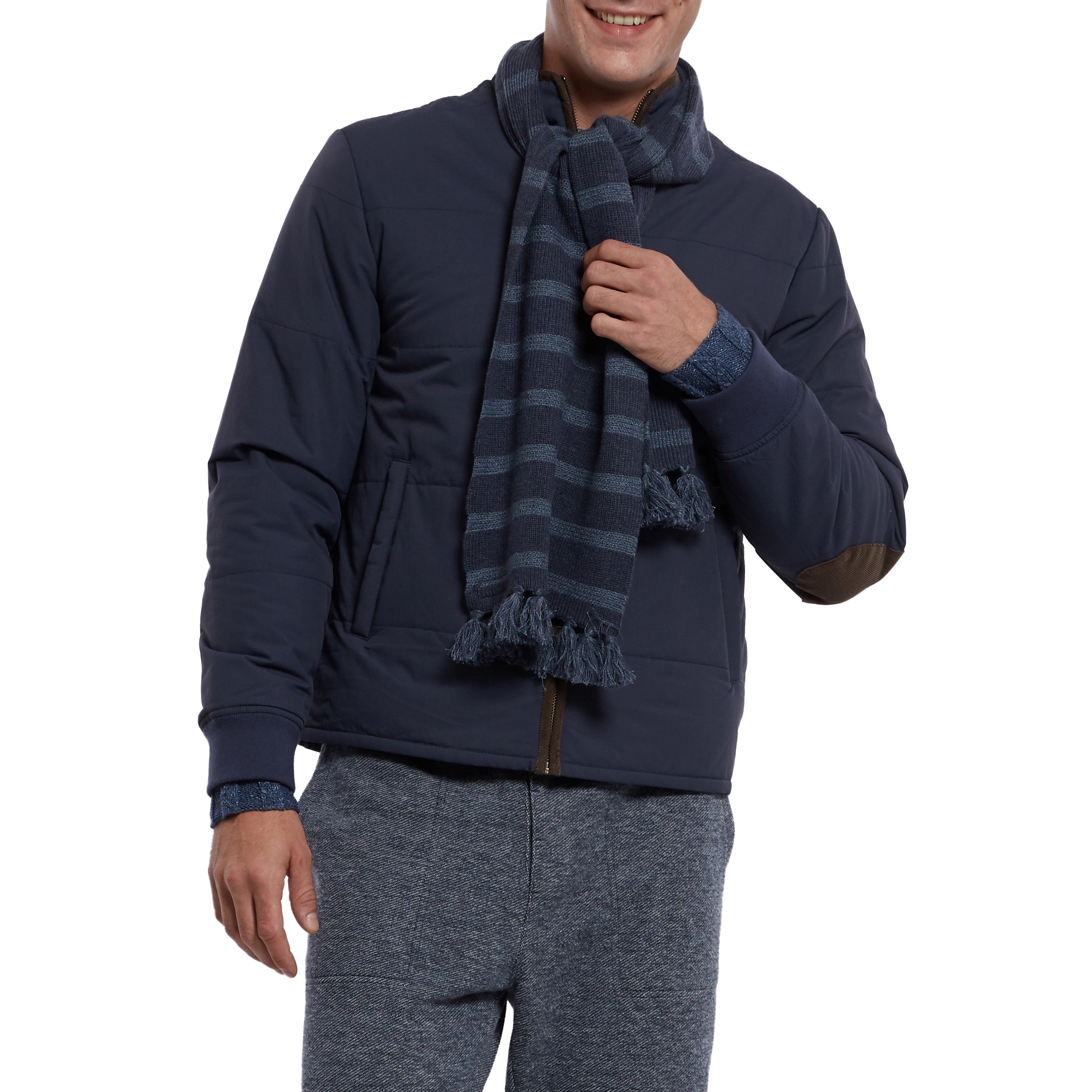 Joseph Textured Stripe Scarf - Navy Stripe-Grayers