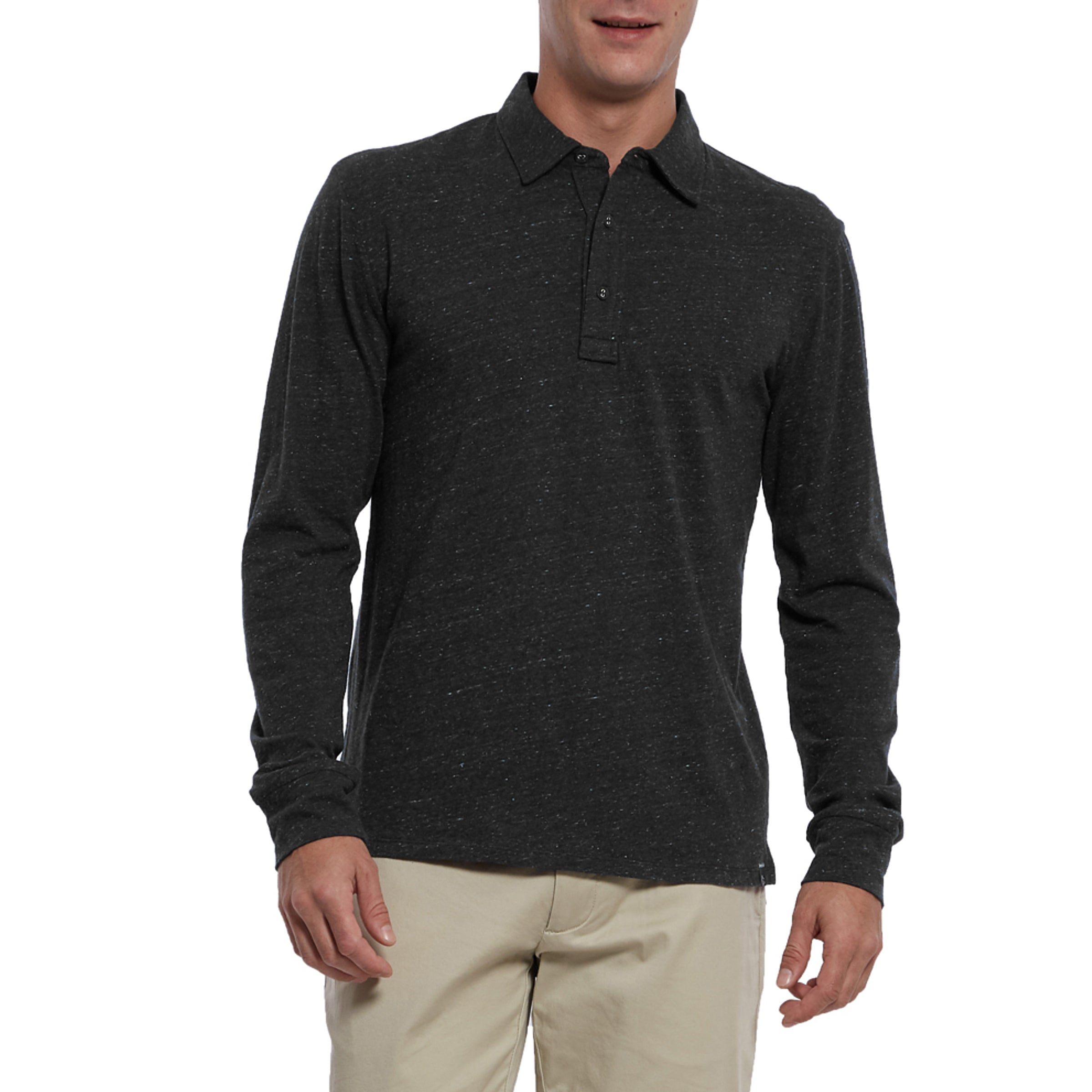 Hartford Nep Jersey Long Sleeve Polo - Charcoal Heather-Grayers