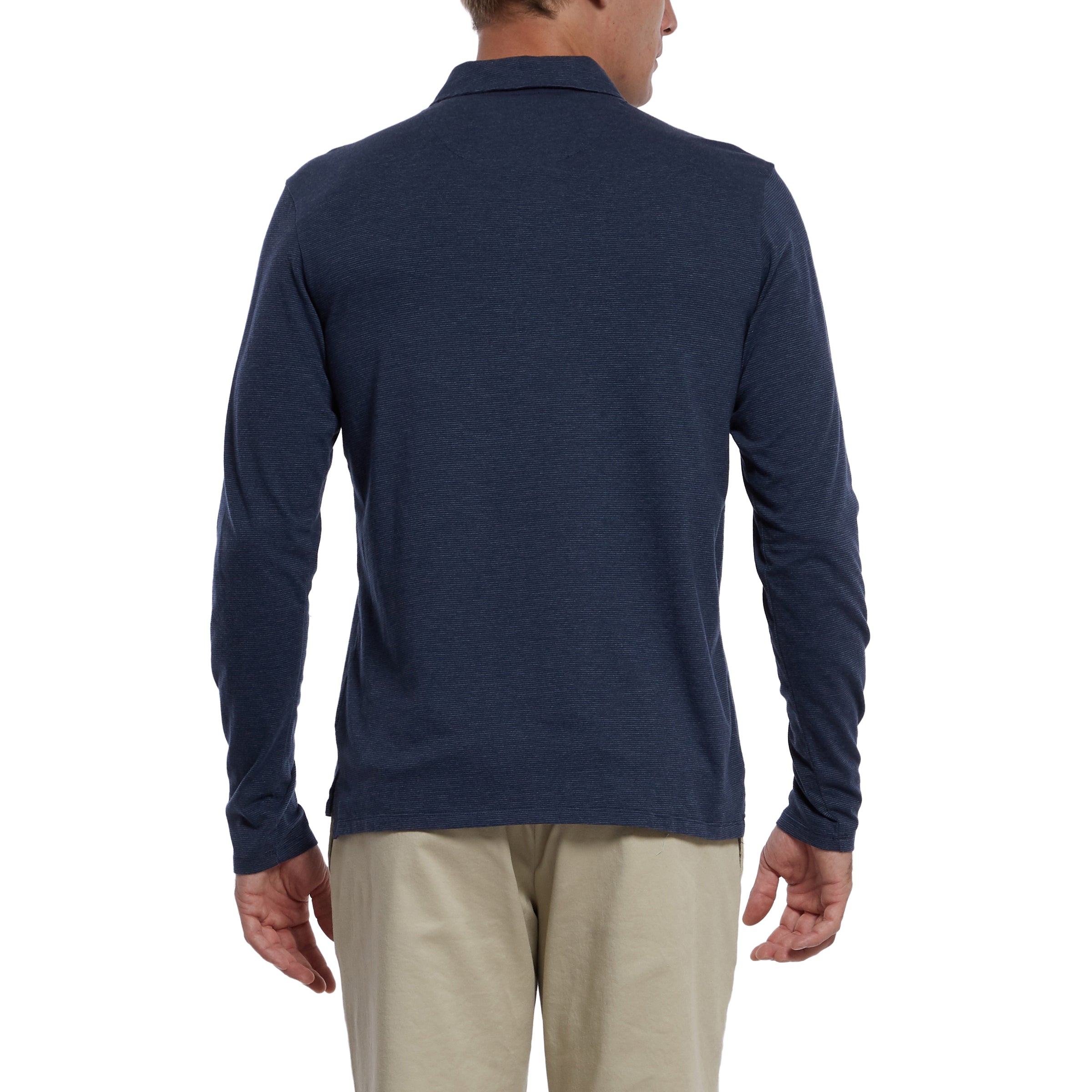 Drake Long Sleeve Micro Stripe Polo - Mood Indigo-Grayers