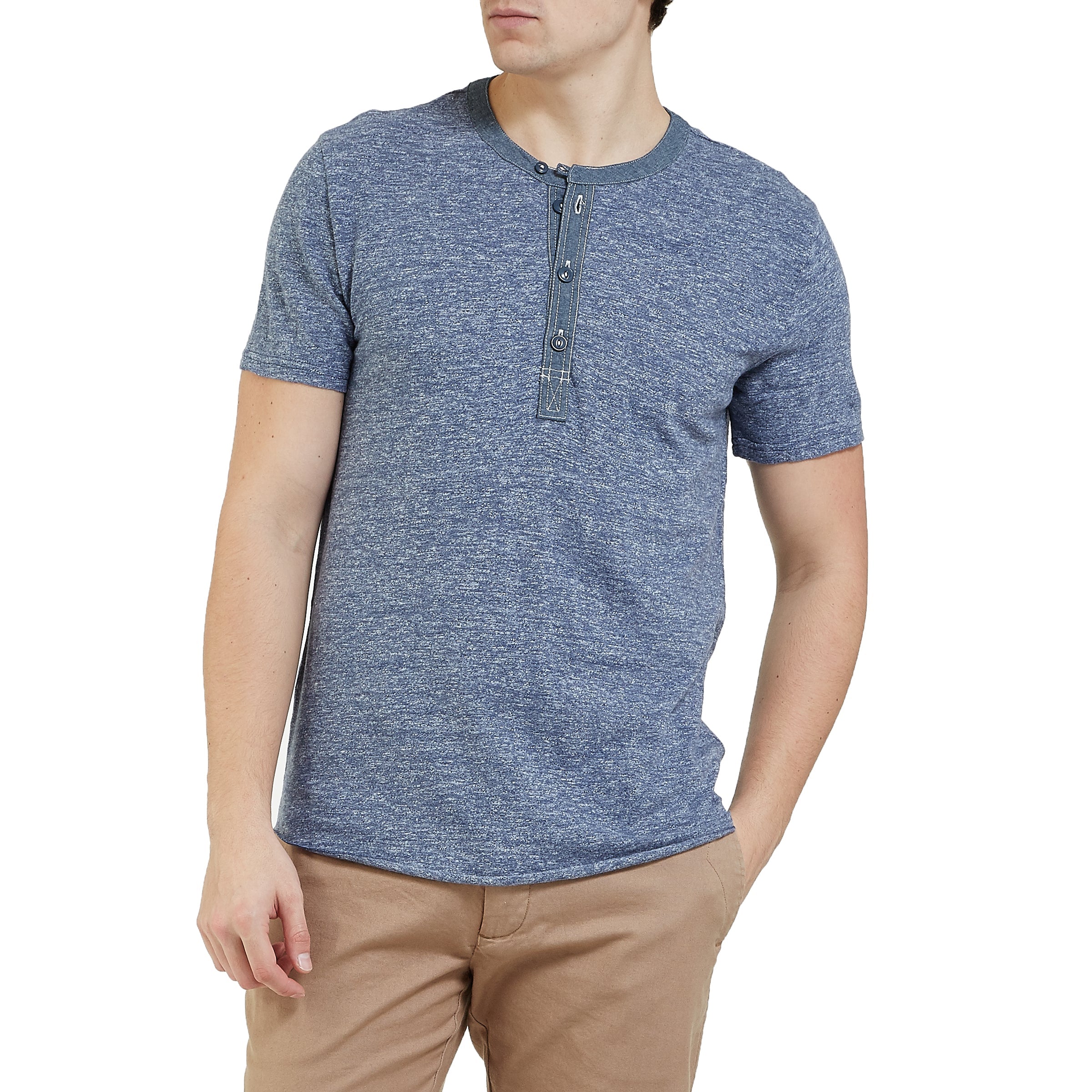 Todd Slub Henley Short Sleeve - Blue Heather-Grayers