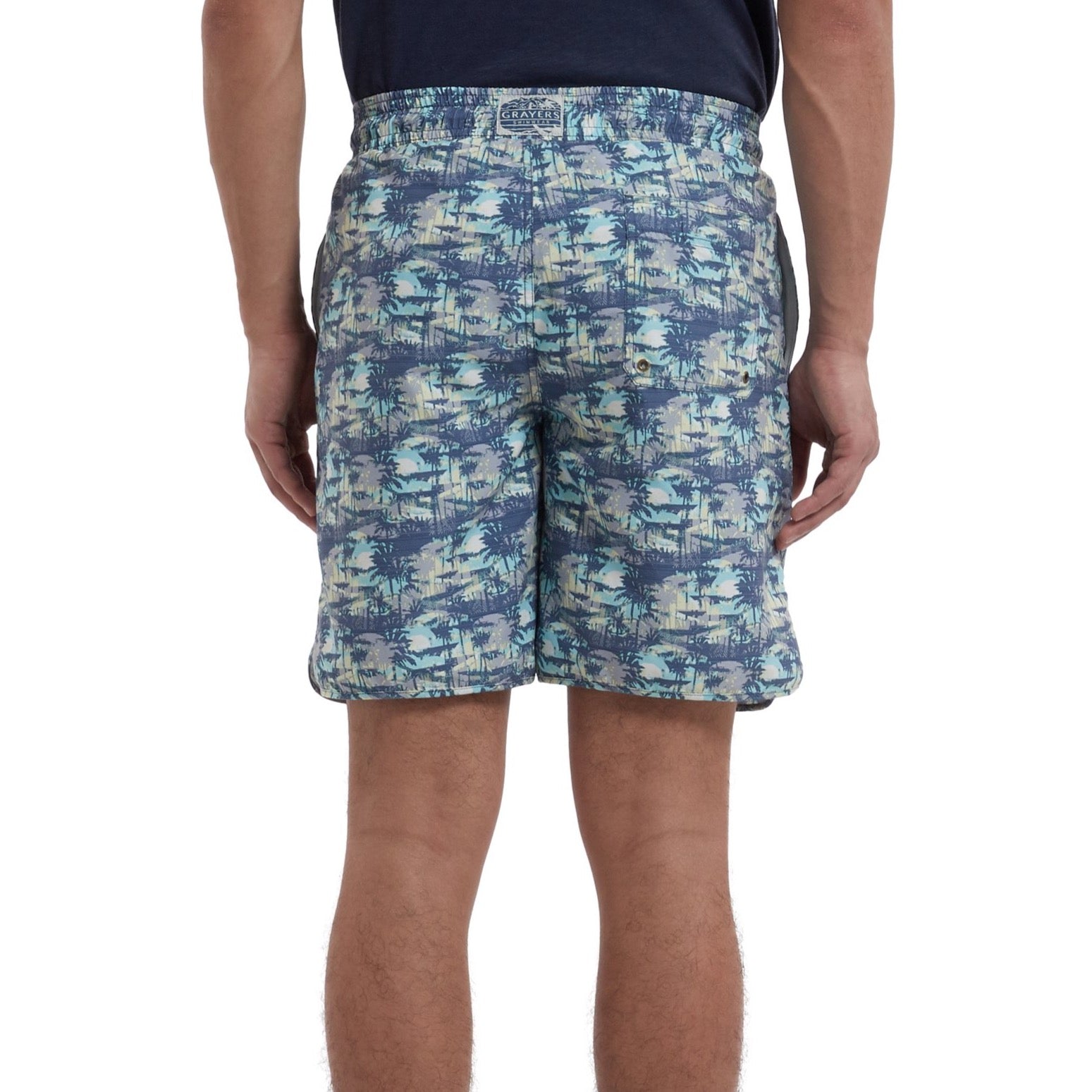 Blue Carbon Swim trunk 8" - Blue Carbon Palm-Grayers