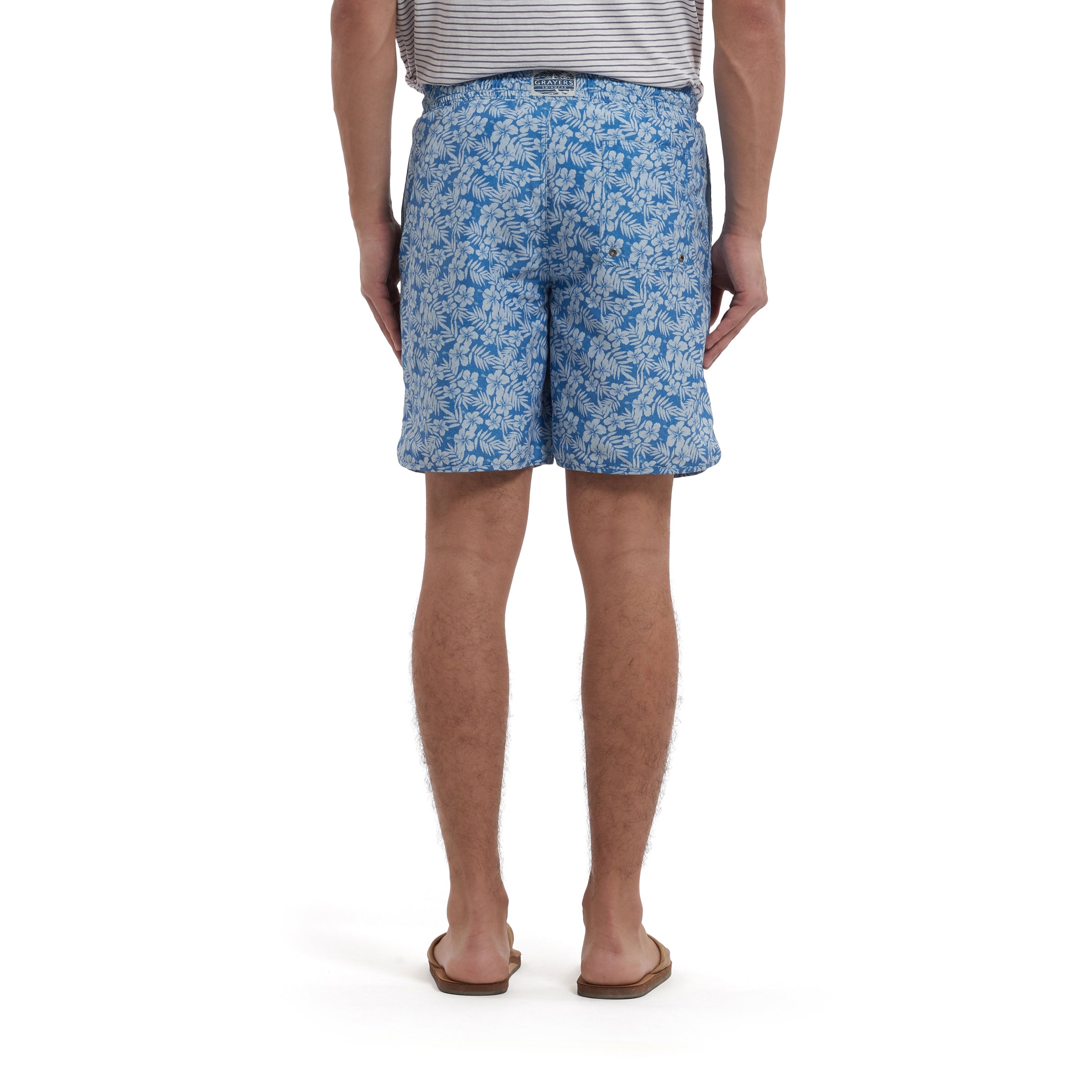 Sapphire Leaf Swim Trunk 8" - Star Sapphire Leaf Print-Grayers