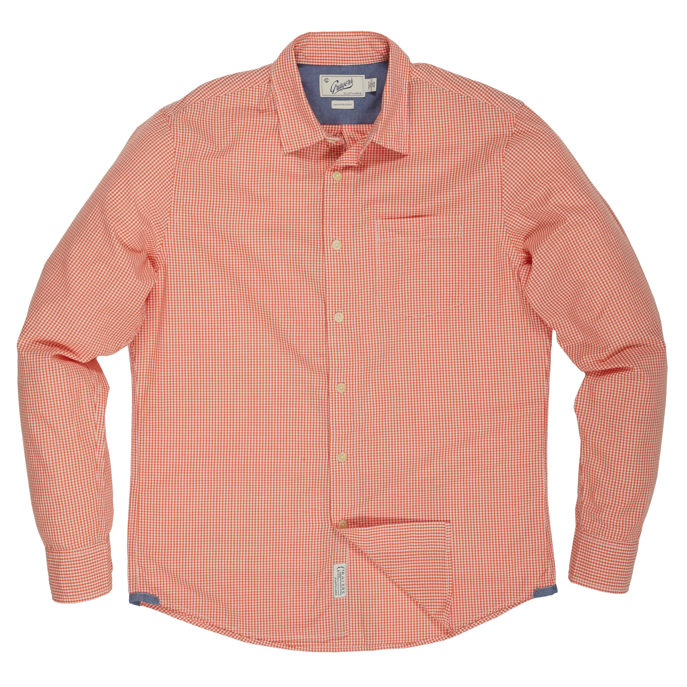Stuart Tinted Poplin Gingham Shirt - Orange-Grayers
