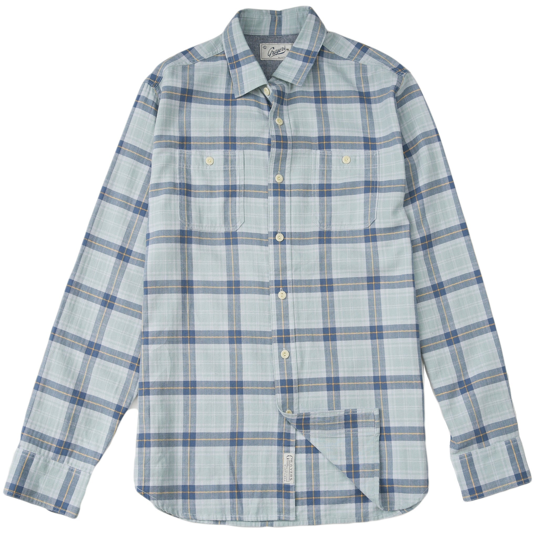Kendal Textured Twill Shirt - Seafoam Blue Plaid-Grayers