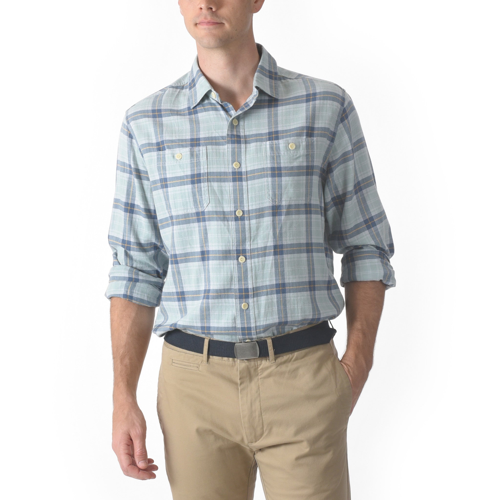 Kendal Textured Twill Shirt - Seafoam Blue Plaid-Grayers