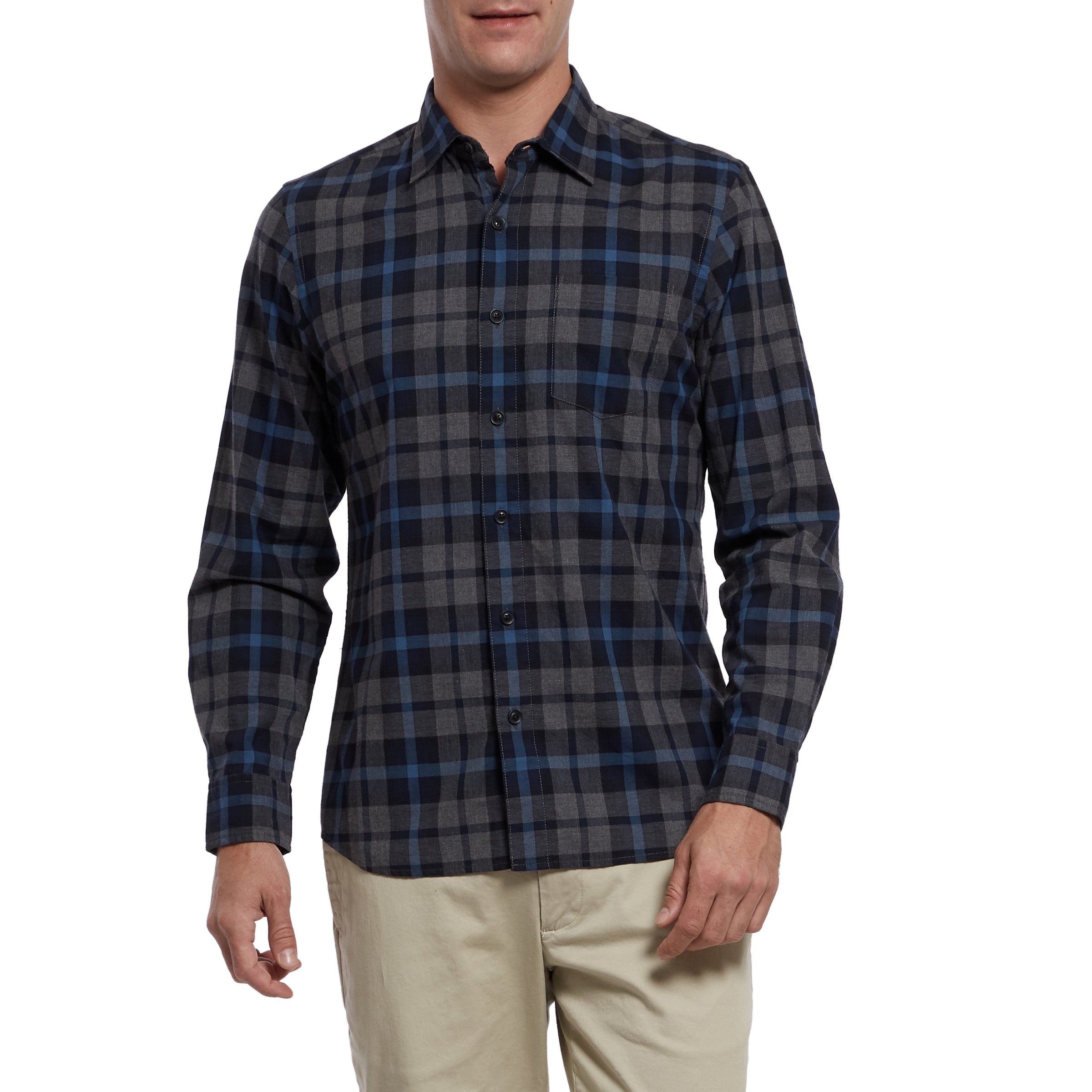 Heath Heather Poplin Shirt - Gray Navy Blue-Grayers