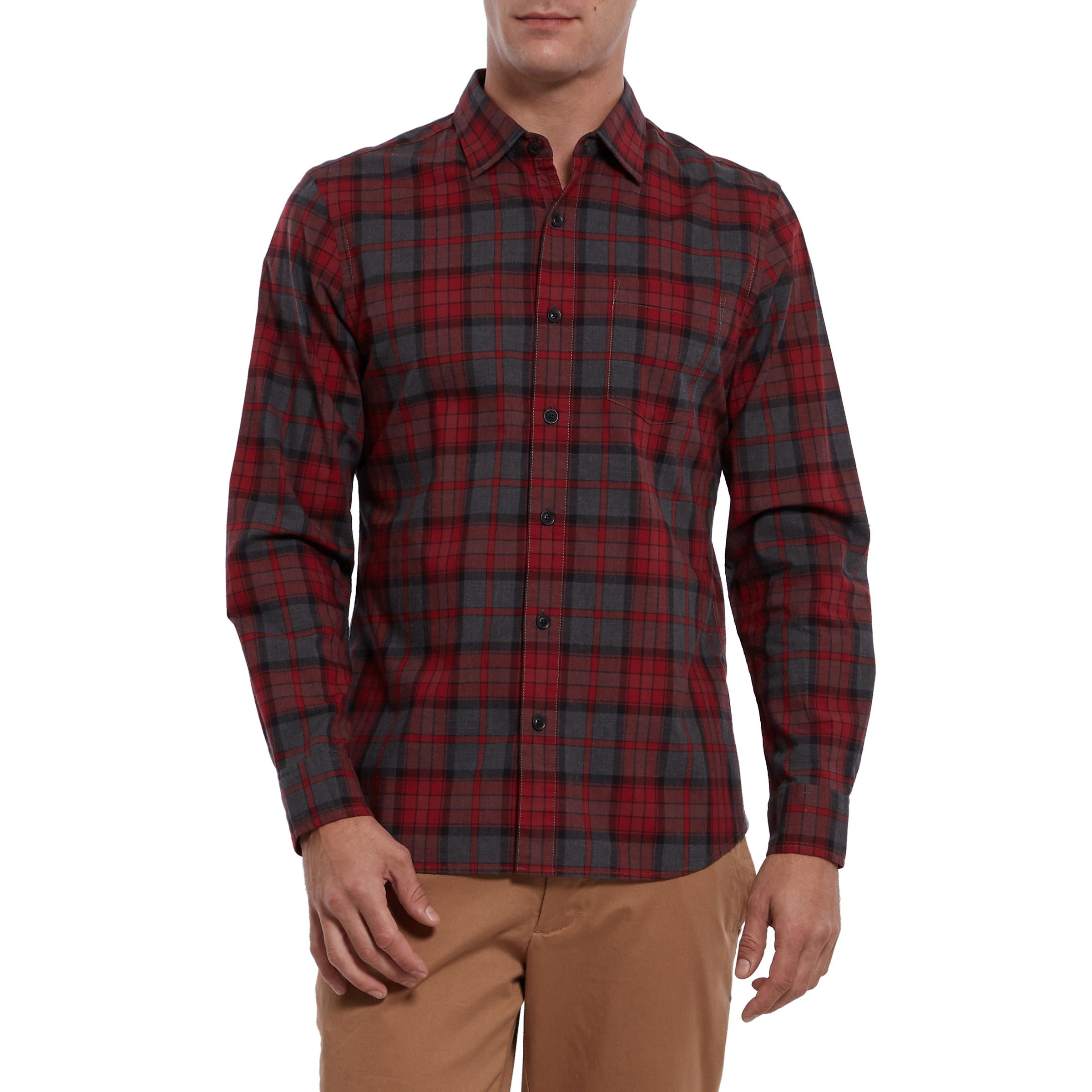 Hollsman Heather Poplin Shirt - Red Charcoal-Grayers