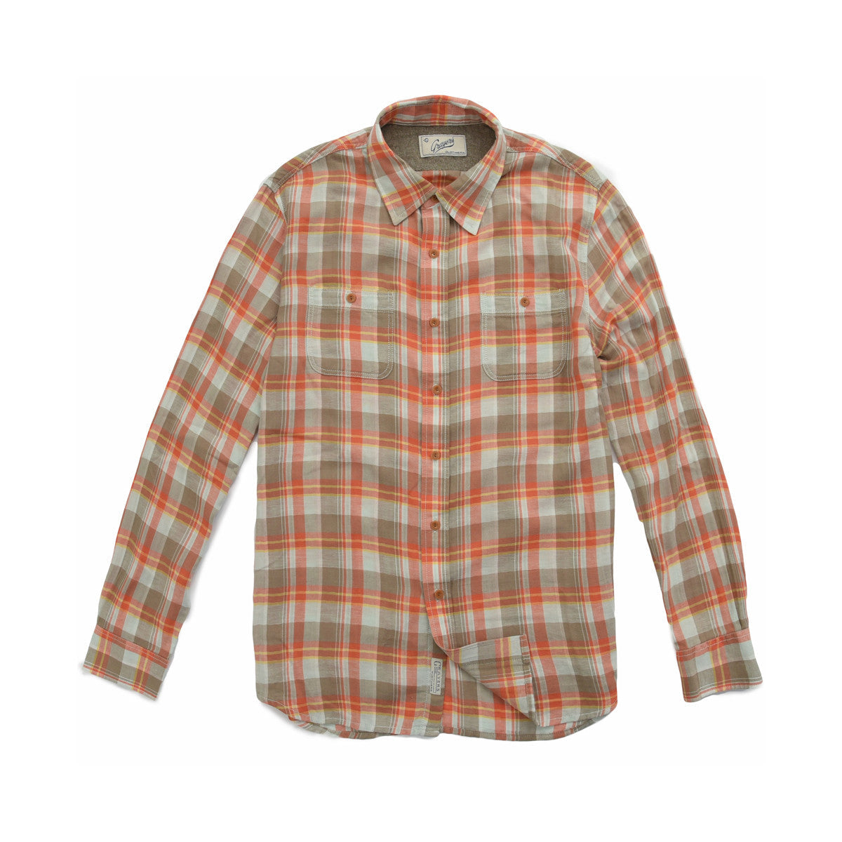 Dorset Herringbone Shirt - Orange Khaki Blue Herringbone-Grayers